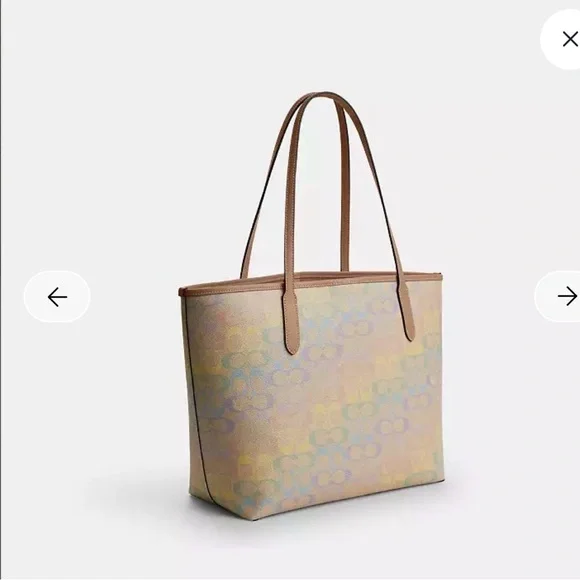 Coach City Tote Bag In Rainbow SignatureCanvas CDA93 Sand Multi
